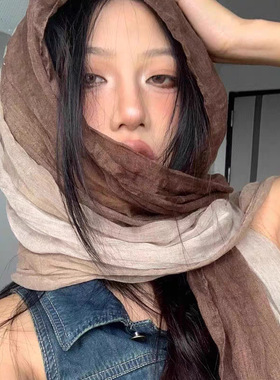 民族风丝巾女废土风亚麻褶皱渐变头巾沙漠凹造型辣妹围脖披肩