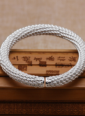 手工订做纯银男款手镯999粗芙蓉麻G花绞丝开口复古时尚手环定制