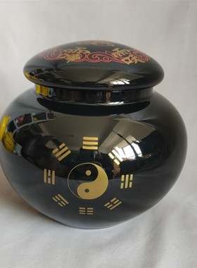 1升容量黑色生基罐m种生基坛子陶瓷罐风水摆件储物罐 还有大号1.7