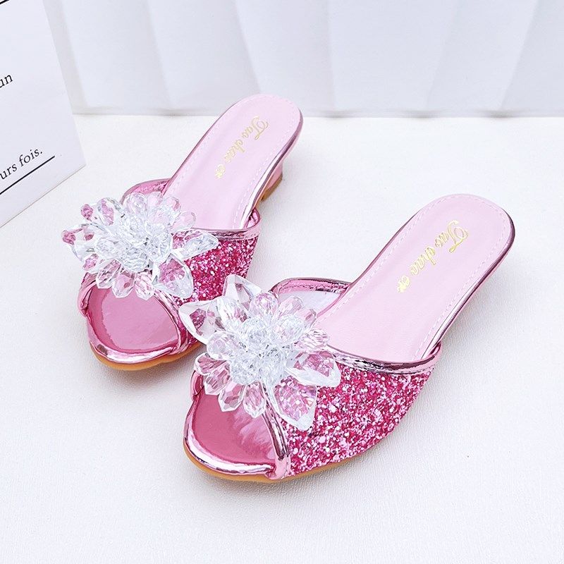 夏季新款拖鞋女童公主风银色灰姑娘水晶鞋儿童外穿百搭洋气高跟鞋,淘宝优惠券,粉丝福利购,淘宝优惠卷