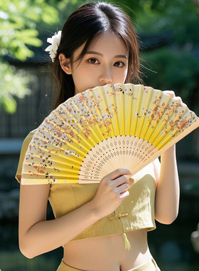 折扇中国风扇子女式古风夏天随身携带竹扇汉服旗袍跳舞折叠丝绸