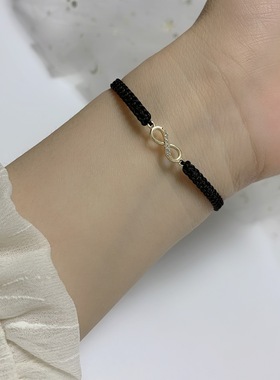 学生新款手链森系情侣黑曜石本命年手串男女一对编织红绳手链女