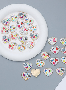 跨境新款爱心雏菊笑脸吊坠合金挂饰DIY滴油蓝眼睛项链钥匙扣配件