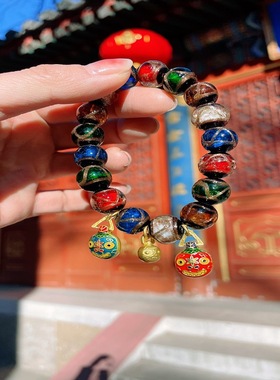 秦霄贤同款香灰琉璃手链女五彩多宝吞金兽手串情侣款手链