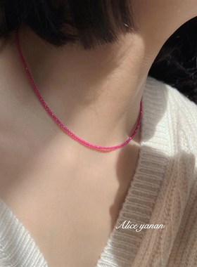 巨显白 天然极细2mm切面红刚玉项链高品质轻奢时尚简约小众锁骨链