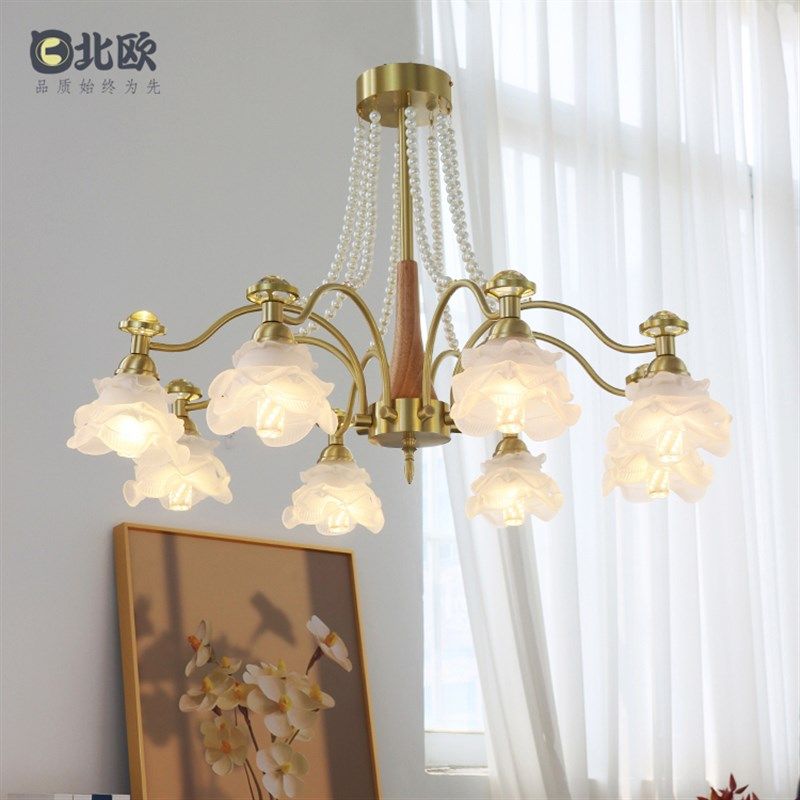 法式复古全铜吊灯8头艺术玻璃灯罩美式复古田园客厅卧室饭厅灯具,淘宝优惠券,粉丝福利购,淘宝优惠卷