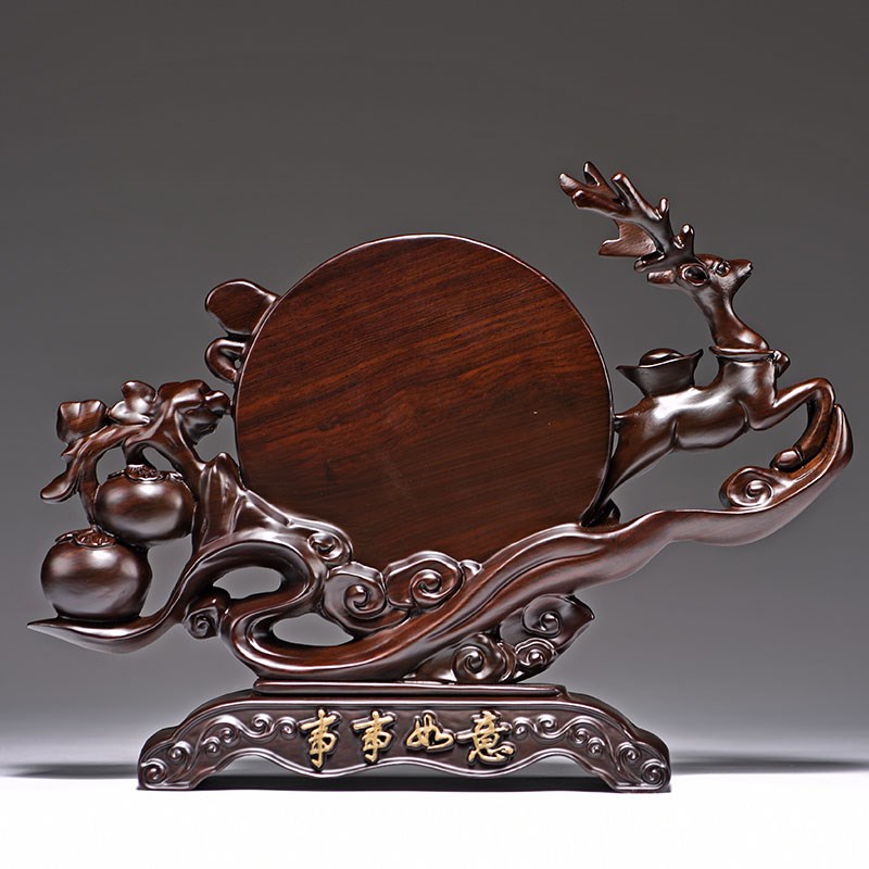 黑檀木雕梅花鹿摆件实木中式乔迁新居礼物客厅电视柜酒柜装饰 - 图2