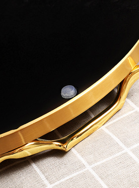 北欧轻奢风格玻璃收纳托盘家居装饰摆件茶具圆盘晶瓷画金属工艺品