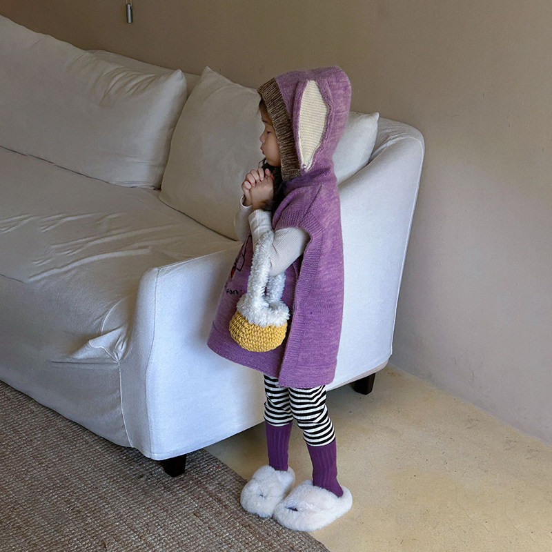 秋季新款童装女童连帽针织马甲打底衫条纹打底裤三件套儿童背心潮,淘宝优惠券,粉丝福利购,淘宝优惠卷