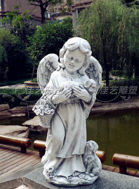 欧式玻璃钢人物雕塑艺术品客厅户外落地摆设可定制作女孩与动物