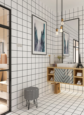 墙纸黑白色格子防水书桌衣柜子翻新自粘贴纸温馨寝室宿舍自贴壁纸