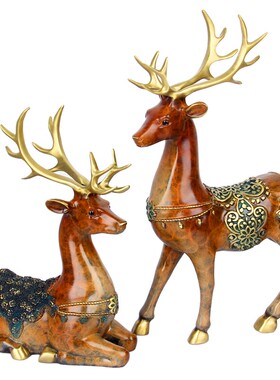 厚德居 铜梅花鹿摆件 铜鹿摆件一对 创艺礼品摆件