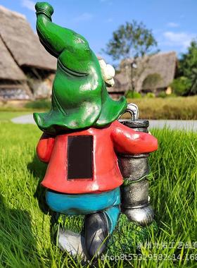 太阳能花园摆件树脂工艺品户外摆件小矮人压水器户外花园庭院装饰