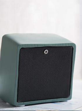 几何形座钟摆件树脂材质工艺品豆沙绿桌面立钟陈设家居简约创意