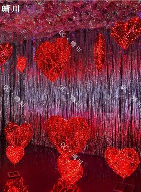 七夕情人节日主题氛围商场景区活动美陈吊装饰布置红色发光爱心形