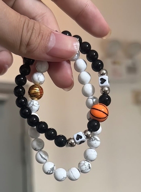 篮球手链新款球类串珠手链男女通用树脂串珠弹力手绳编织手链