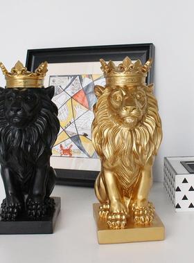 北欧招财皇冠狮子工艺品摆件玄关客厅电视柜酒柜样板房摆设装饰品