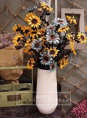 简约现代中温釉面条纹纯色陶瓷花瓶花器家居工艺品装饰摆件