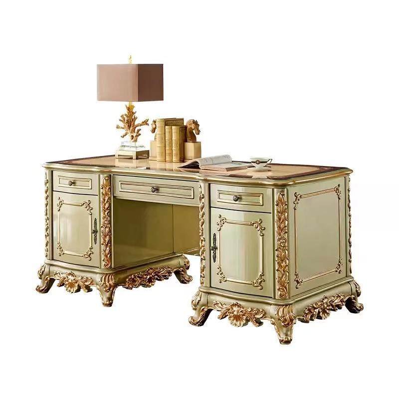 欧式书桌实木雕花学习桌香槟金电脑桌办公桌写字台书台轻奢老板桌,淘宝优惠券,粉丝福利购,淘宝优惠卷