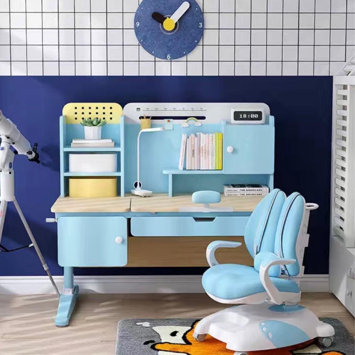 Children's desk solid wood study table for primary and secondary school students to sit upright and can be raised and lowered, writing desk and chair set to increase height