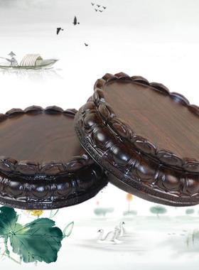 黑檀整块雕刻工艺佛像底座实木圆形菩萨观音莲花底座盆景石头摆件