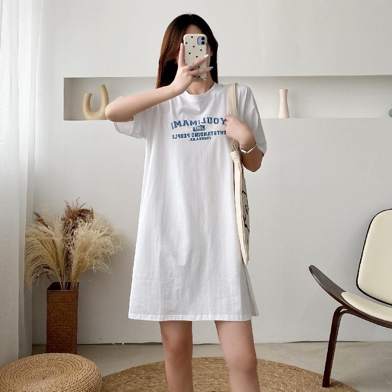 孕妇装哺乳T恤夏装连衣裙v中长款夏季哺乳上衣辣妈产后外穿喂奶衣 - 图1