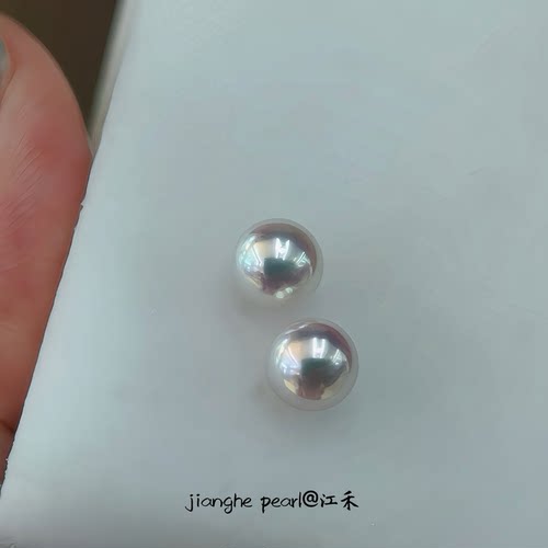 天然海水akoya珍珠耳钉18k金耳钉正圆极光耳环赵露思同款简约素钉 - 图0