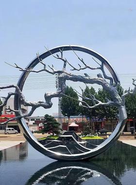 大型不锈钢雕塑园林镂空发光圆环金属创意售楼部景观玻璃钢雕塑