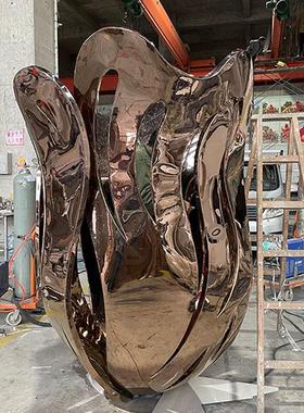 电镀景观雕塑玫瑰花朵电镀大型不锈钢镜面楼处主景设计施工一体