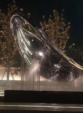 不锈钢雕塑鲸鱼镜面手工锻造售楼处主景雕塑定制设计施工一体