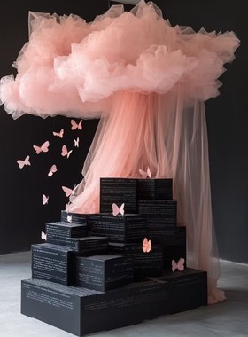 网红雾纱云朵摆件美陈装饰户外景区拍照I道具商场店铺背景场景布