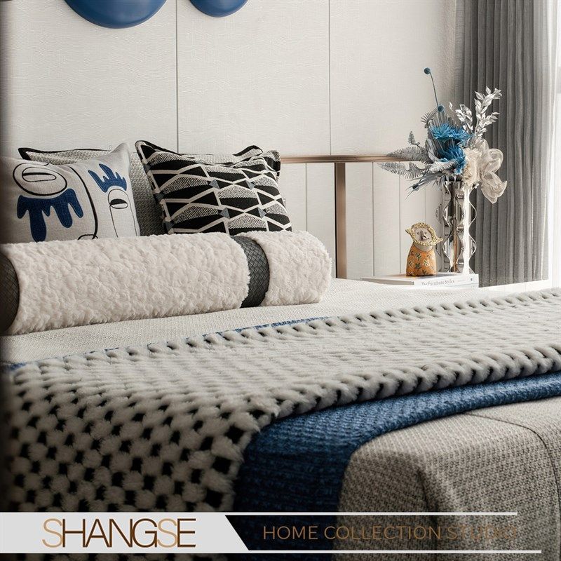 尚塞布艺蓝e色系圆柱枕床品套件样板房新房儿童房家居酒店展厅10,淘宝优惠券,粉丝福利购,淘宝优惠卷