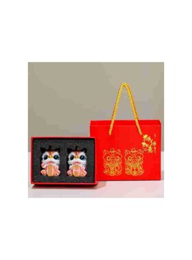 创意国潮新年礼品套装卡通可爱欢喜醒狮办公室工位桌面装饰品摆件