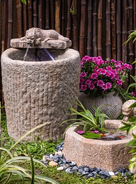 花园庭院装饰造景水槽石槽流水景观摆件睡莲荷花盆缸水培石头花盆