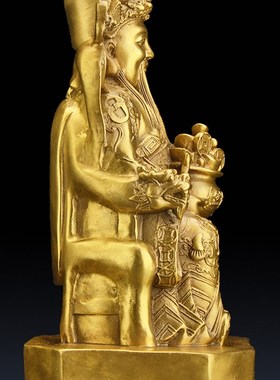 纯铜财神爷摆件 聚宝盆佛像 乔迁店铺酒店开业礼品 坐龙椅文财神