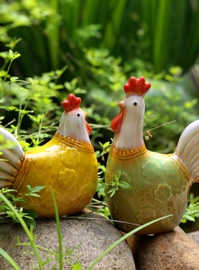 田园陶瓷鸡摆件工艺品大吉大利客厅情侣鸡开业店铺家居装饰品摆设