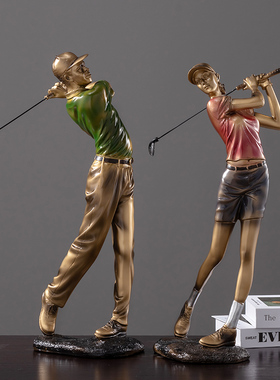 欧式高尔夫打球人物雕塑客厅电视柜酒柜装饰品办公室书房轻奢摆件