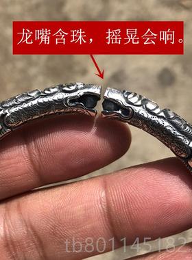 新红银老九女门同款手镯男99纯银个性手实心男复士古工二响环镯子