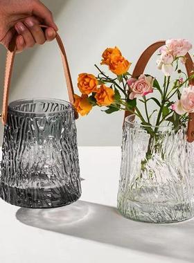 创意法式包包桌摆水培玻璃花瓶玫瑰花富贵竹客厅百搭花瓶装饰瓶