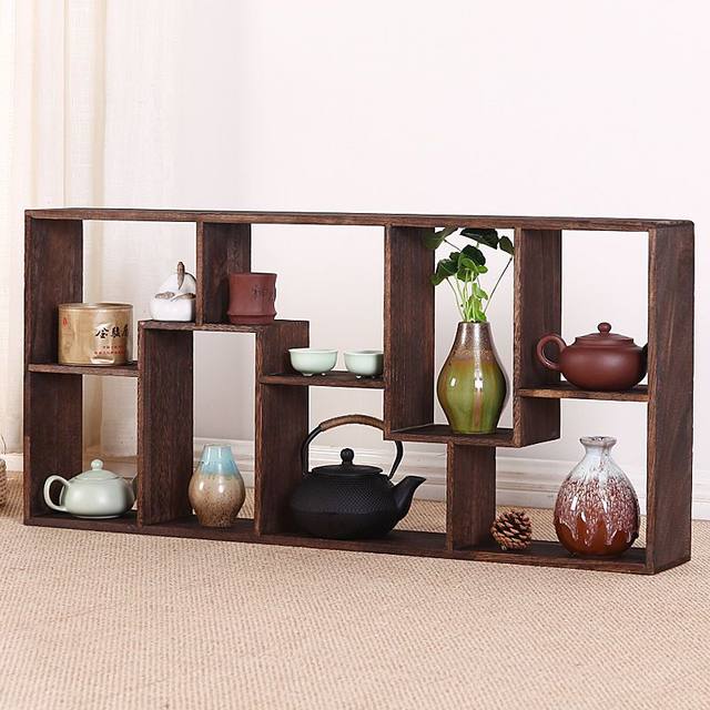 Solid wood Duobao Pavilion ornaments multi-layer grid rack Bogu rack tea cup storage rack purple clay teapot tea set rack