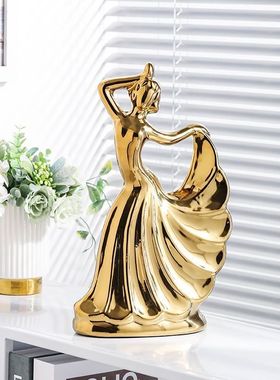 客厅玄关酒柜软装饰品样板房家居创意极简电视柜现代简约舞女摆件