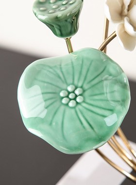 新中式荷叶莲花轻奢创意桌面摆件家居客厅玄关置物架办公室装饰品