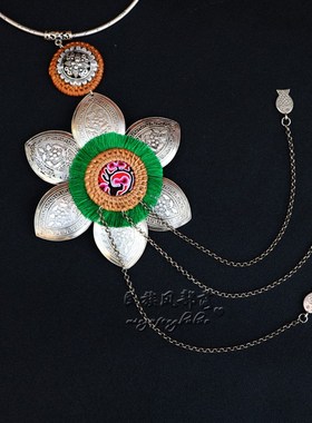 百搭云南复古民族风夸张苗银大项圈花朵吊坠项链女演X出舞台配饰