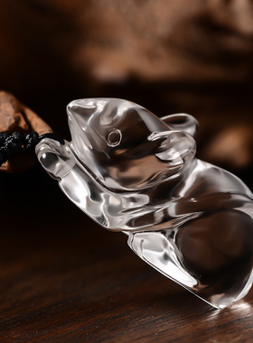 天然白水晶小老鼠吊坠男女立体生肖鼠项链首饰本命年转运礼物挂件