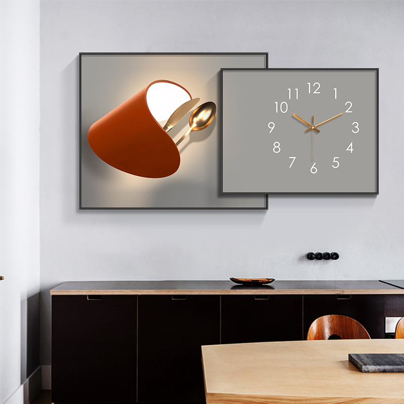 现代简约餐厅钟表挂钟客厅家用时尚创意叠拼画网红叠加静音时钟画 - 图0