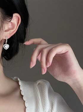 恋闪亮爱心蚊香盘耳夹无耳洞女仙气精致桃心耳饰小众设计耳环