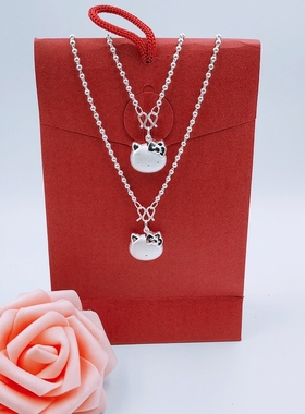 999纯银圆珠项链小猫咪公主锁骨链吊坠学生女婴儿童宝宝生日礼物