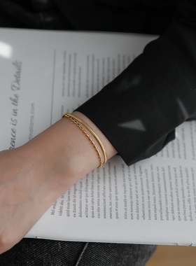 洗澡不用摘简约双层蛇骨珠链金色复古手錬女高级百搭网红小众设计