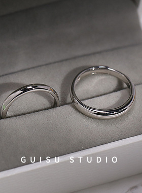 归素定制高级感999素圈戒指情侣对戒纯银一对男女简约开口可刻字