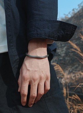 复古做旧纯银999莫比乌斯纯银手镯男高级感男款小众男士情侣镯子